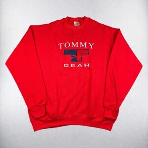 Vintage Tommy Hilfiger Gear Sweatshirt Mens XL Red Embroidered Crewneck Logo
